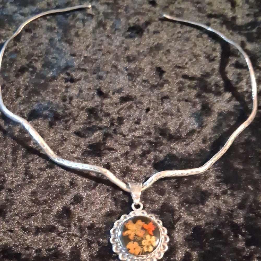 Taxco Silver and Orange Pendant Necklace with Vintage Design